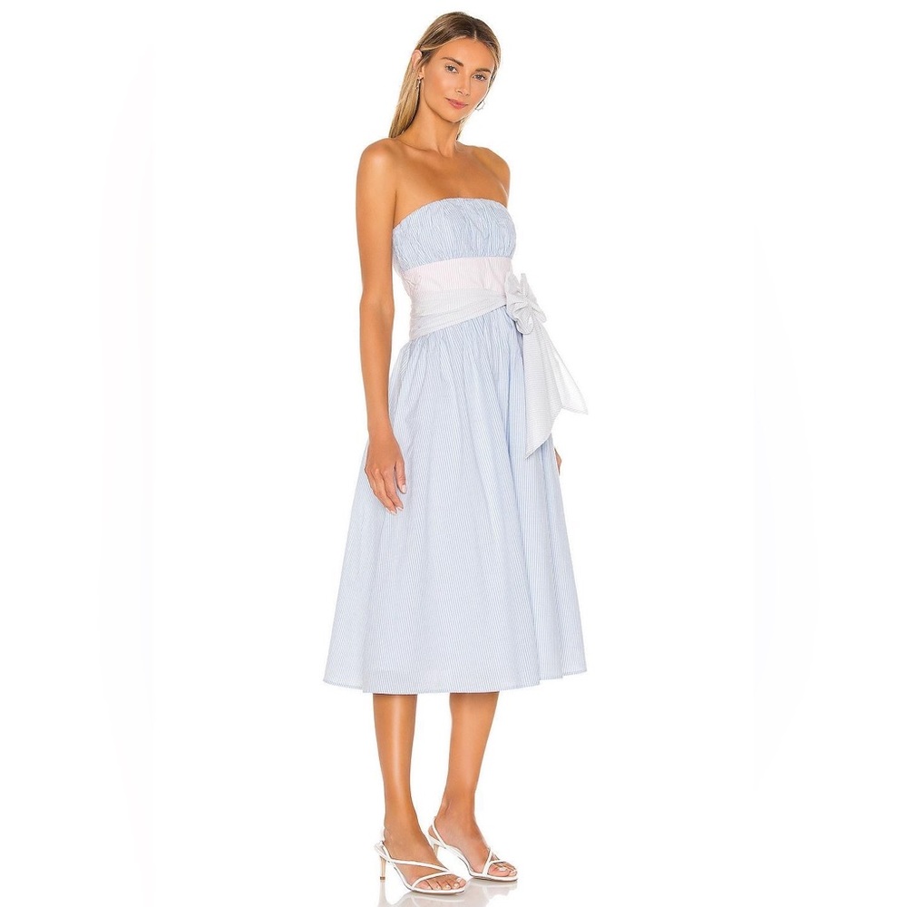 Lovers + Friends Truly Madly Midi Dress in Blue Multi Striped